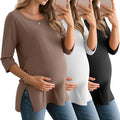 3 Pack Women's 3/4 Sleeve Maternity Shirts Elbow Length Clothes Round Neck Tunics Pregnancy Loose Side Split Tops