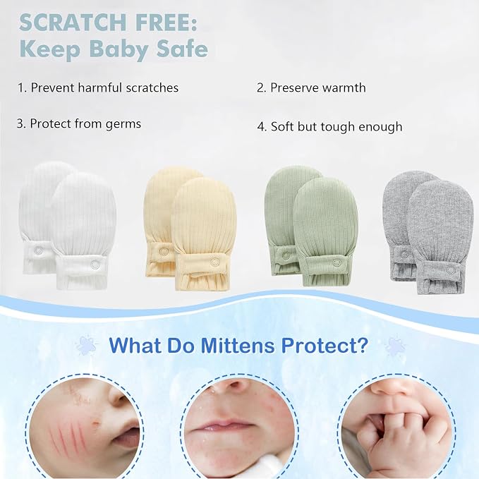 Baby Newborn No Scratch Mittens Stay On Cotton Gloves 0-12 Months | Organic - Image 2