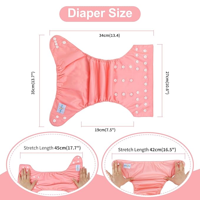 babygoal Baby Girl Cloth Diapers 6 Pack with 6pcs Inserts and Wet Bag, Reusable Waterproof Diaper Covers for Toddlers with Snap Closure