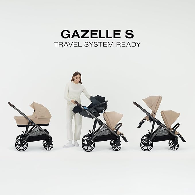 Cybex Gazelle S Stroller Modular Double for Infant and Toddler Includes Detachable Shopping Basket Over 20+ Configurations Folds Flat Easy Storage, Seashell Beige, 1.0 Count, 28.4 pounds