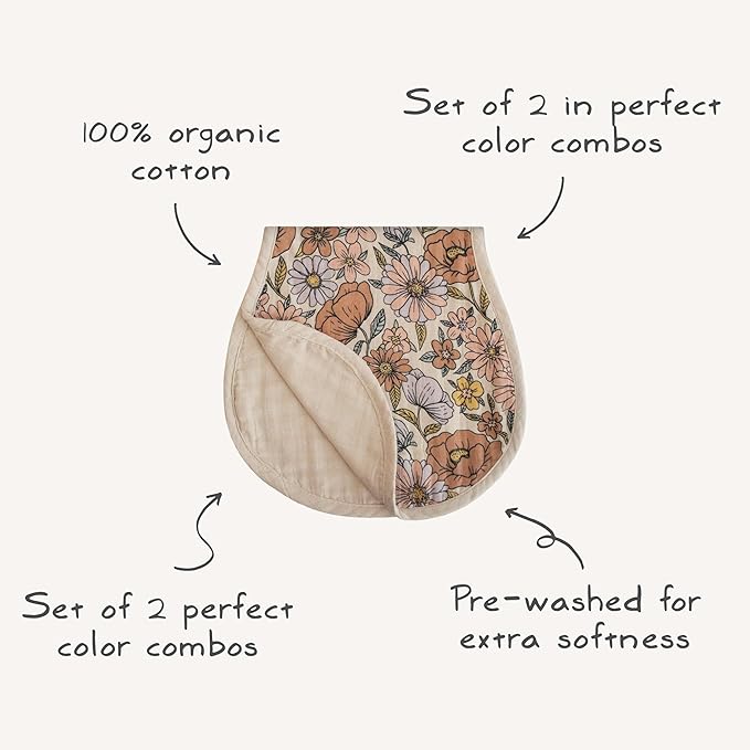 mushie Muslin Baby Burp Cloths | 100% Organic Cotton, Set of 2 (Blush/Fog)