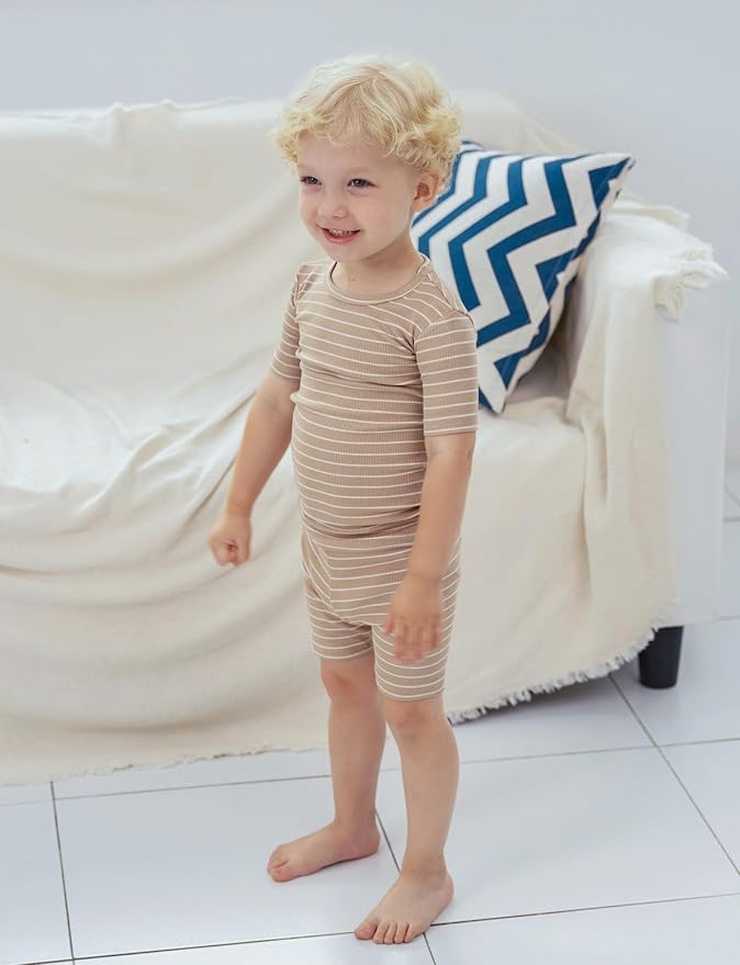AVAUMA Stripe Pattern Baby Boys Girls Pajama Set Kids Toddler Snug fit Ribbed - Image 5