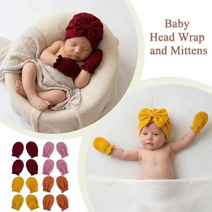 Newborn Baby Girl Hats Mittens Set Cotton - Image 3