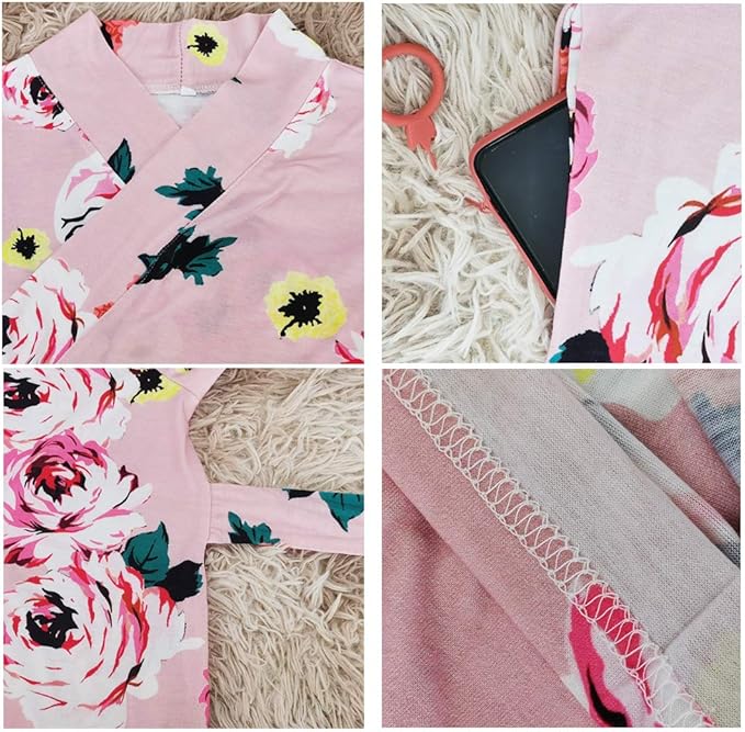 SUFEINI Maternity Robe and Matching Baby Swaddle Blanket Set, Mommy Robe - Image 2