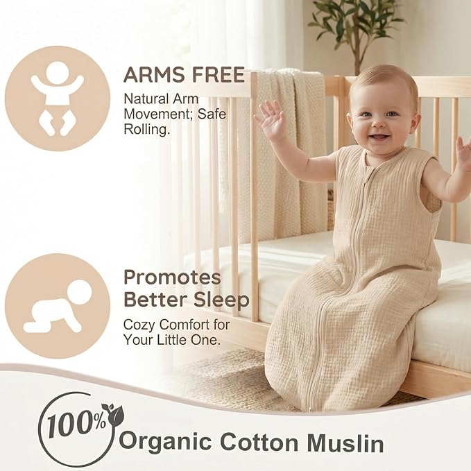 BSTOPPT 2 Pack Baby Sleep Sack 12-18 Months 100% Organic Cotton Muslin Baby - Image 6