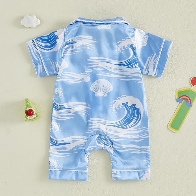 Kuriozud Baby Girl Boy Romper Pajamas Onesie Short Sleeve Button Down Pjs - Image 6