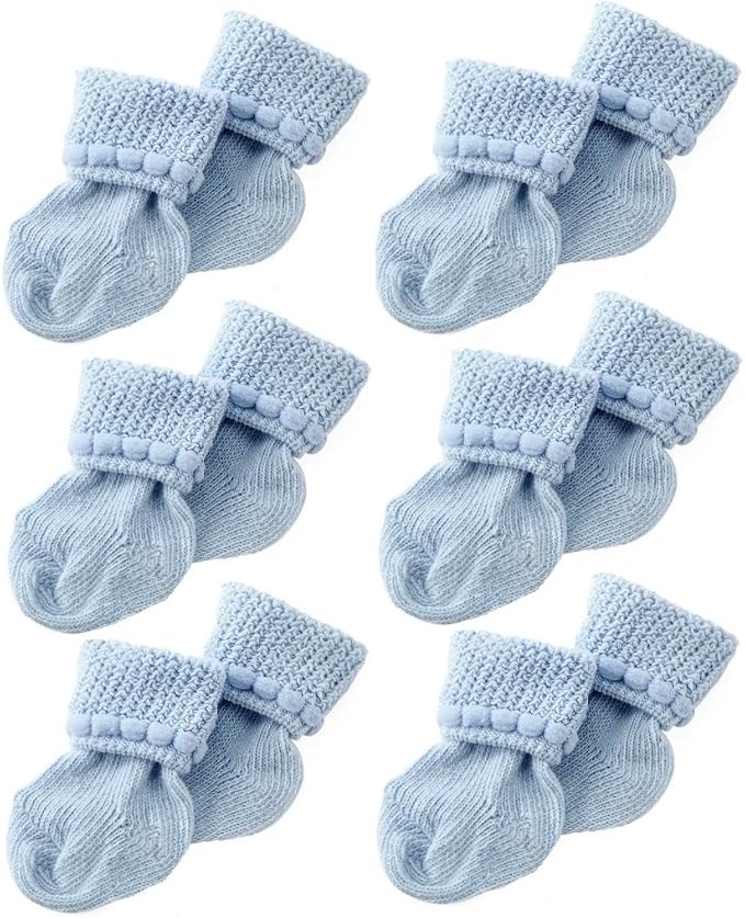 Nurses Choice 6 Pairs Stay-On Baby Socks, Soft Bubble Cuff Cotton Booties 0–3 by NursesChoice