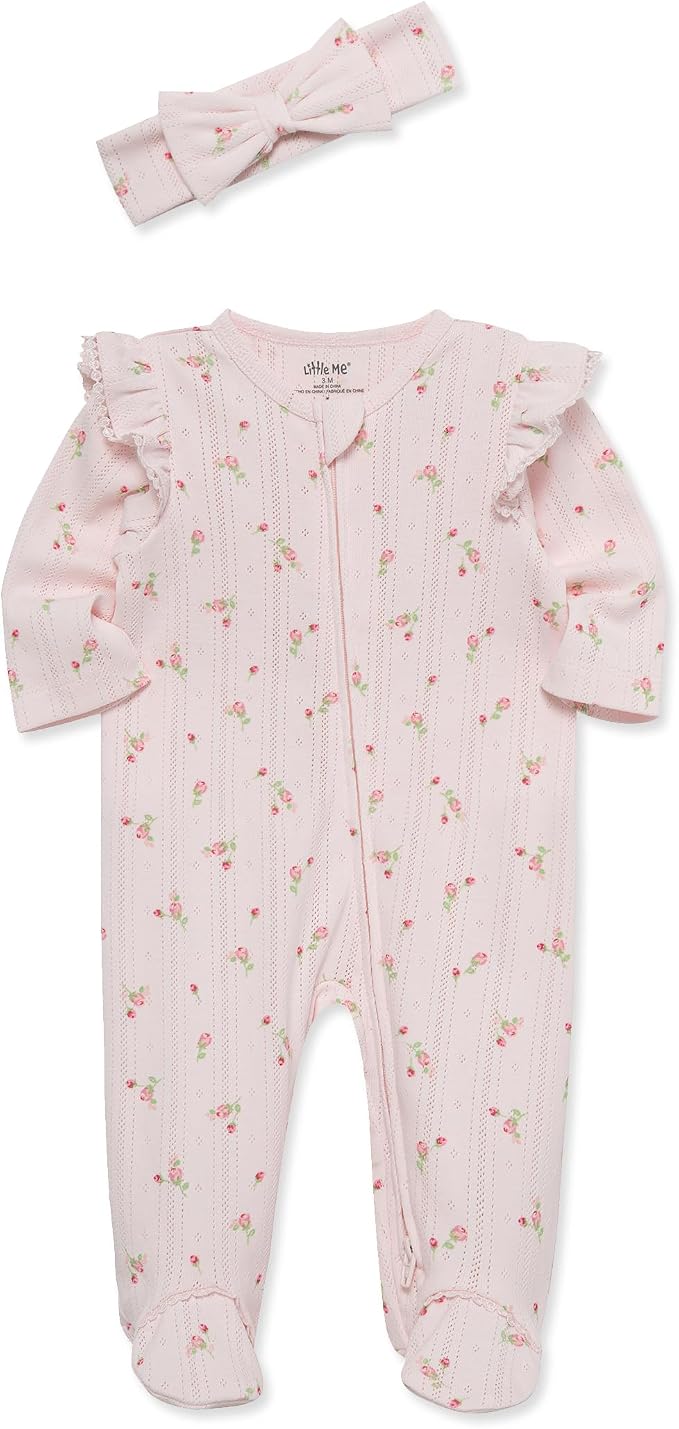 Little Me Clothes for Baby Girls 100% Cotton 2Pc Zipper Closure Footie and - Image 3
