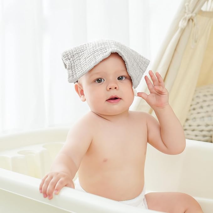 Bearmoss 12 Pack Baby Muslin Washcloths, 100% Cotton 10"x10" Face Towels - Image 6