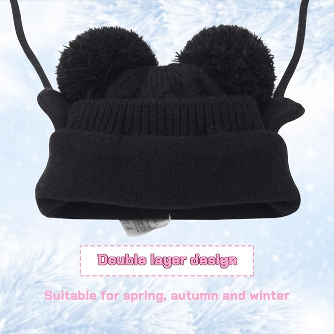 Duoyeree Toddler Winter Hat with Earflap Scarf Hood Thick Warm Kids Skull Cap for Baby Girls Boys