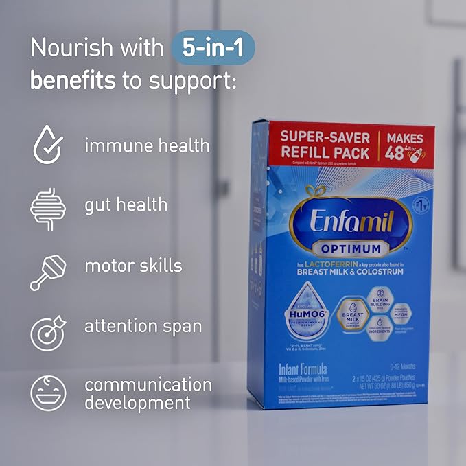 Enfamil Optimum (Enspire), Our Closest Formula to Breast Milk, Immune-Supporting Lactoferrin and Brain-Supporting DHA Baby Formula, Powder 30 Oz Refill