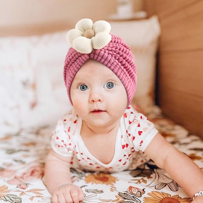 DRESHOW BQUBO 5 Pieces Newborn Baby Turban Hats Bow Baby Infant Beanie - Image 2