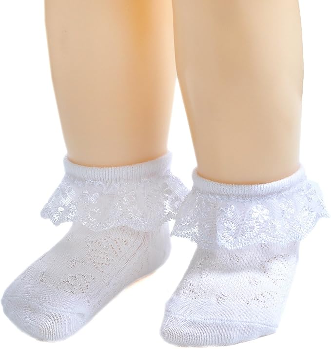 EPEIUS Baby Girl Ruffle Socks, Eyelet Frilly Lace Socks - Image 2