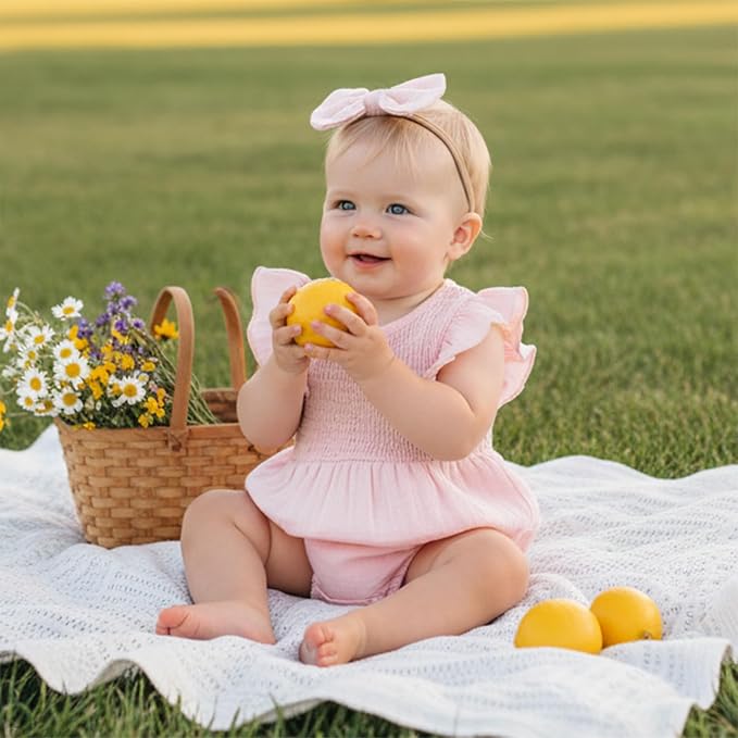Kavousa Newborn Baby Girl Clothes Summer Bubble Romper Headband Outfit - Image 2