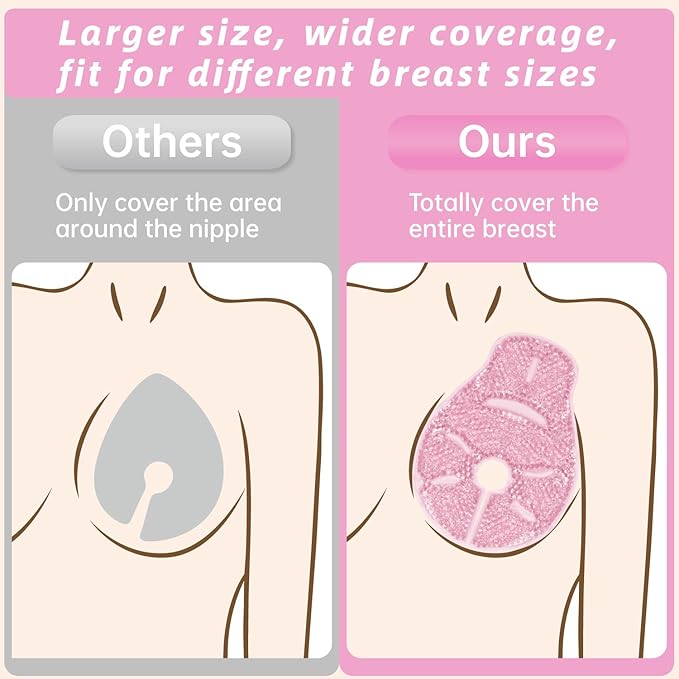 Breast Therapy Ice Packs Large Hot Cold Breast Pads, Nipple Cooling Gel Pads for Clogged Milk Duct Relief, Engorgement, Breast Augmentation Surgery, Breastfeeding Essentials for New Moms, 2 Pack