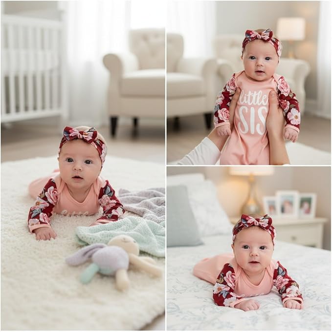 AMAWMW Newborn Baby Girl Little Sister Sleeper Gown Stripe Long Sleeve - Image 4