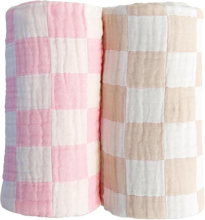 Checkered Muslin Baby Blanket 2 Pack 6 layer Cotton Swaddle Blanket 43" | Ultra by REPRECONF