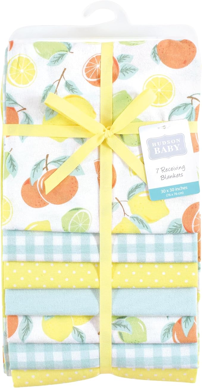 Hudson Baby Unisex Baby Cotton Flannel Receiving Blankets Bundle, Citrus Mint - Image 2