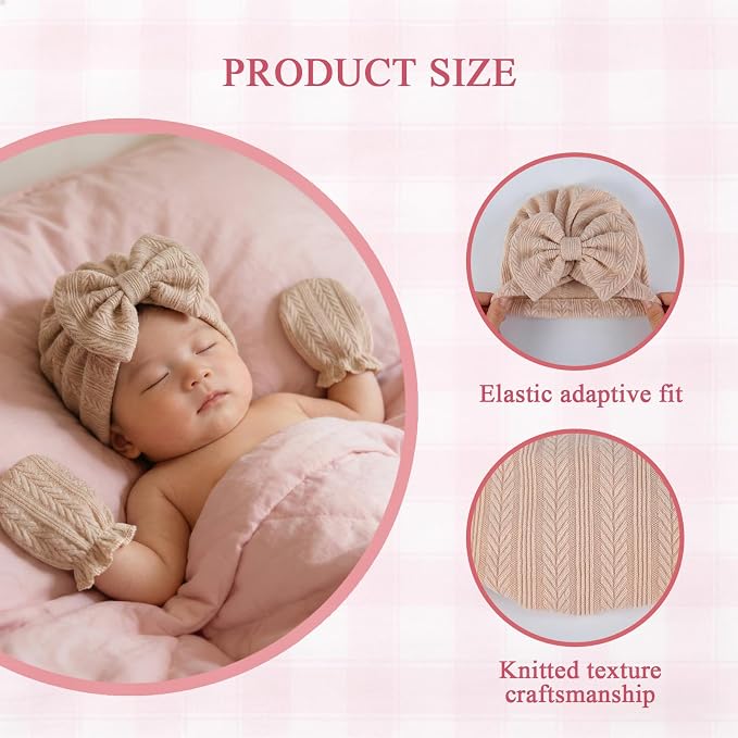 Newborn Baby Girl Hats Mittens Set Cotton - Image 2