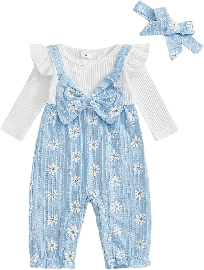 Newborn Baby Girl Clothes Ruffle Sleeve Jumpsuit Corduroy Floral by mlpeerw