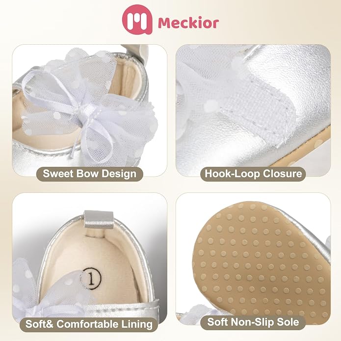 Meckior Infant Baby Girls Soft Sole Bowknot Princess Wedding Dress Mary Jane - Image 5