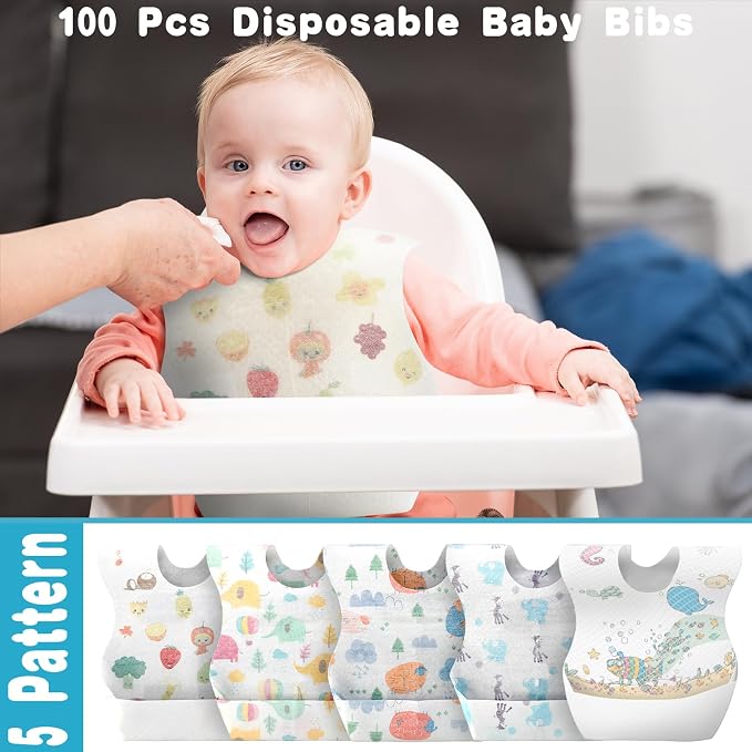 Shinymoon 100 Pcs Disposable Baby Bibs Individual Wrapped Travel Bibs - Image 6