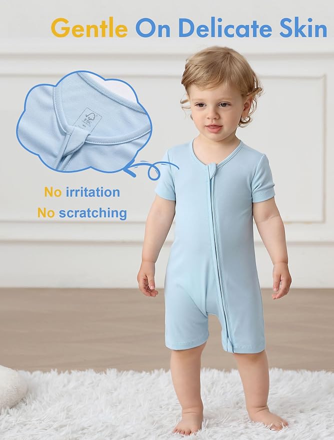 JunNeng Short Sleeve Romper, Rayon from Bamboo Baby Boy Sleeper Jumpsuit - Image 3