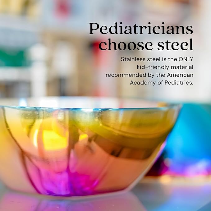 Ahimsa Stainless Steel Bowls for Kids | Non Toxic, Pediatrician Designed Toddler Bowls 12oz | Durable Metal Kids Bowl, Easy to Clean, Dishwasher Safe, Single Fun Rainbow