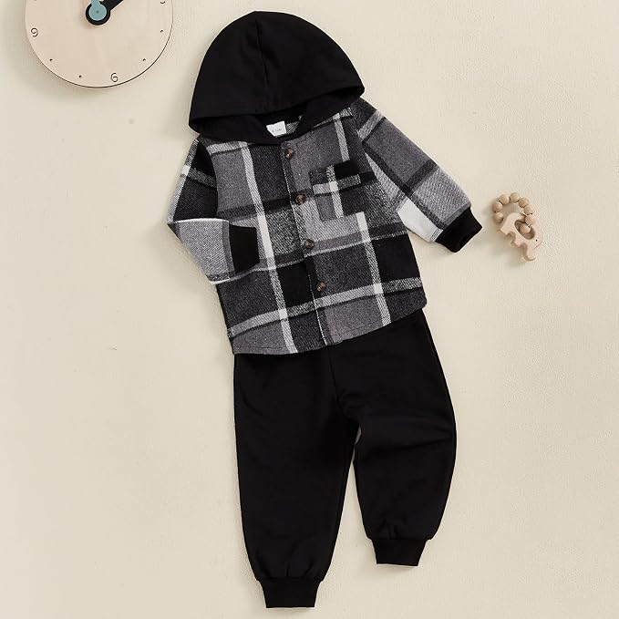 Infant Baby Boy Fall Winter Clothes Outfit Hooded Long Sweatshirt Pant Set - Image 2