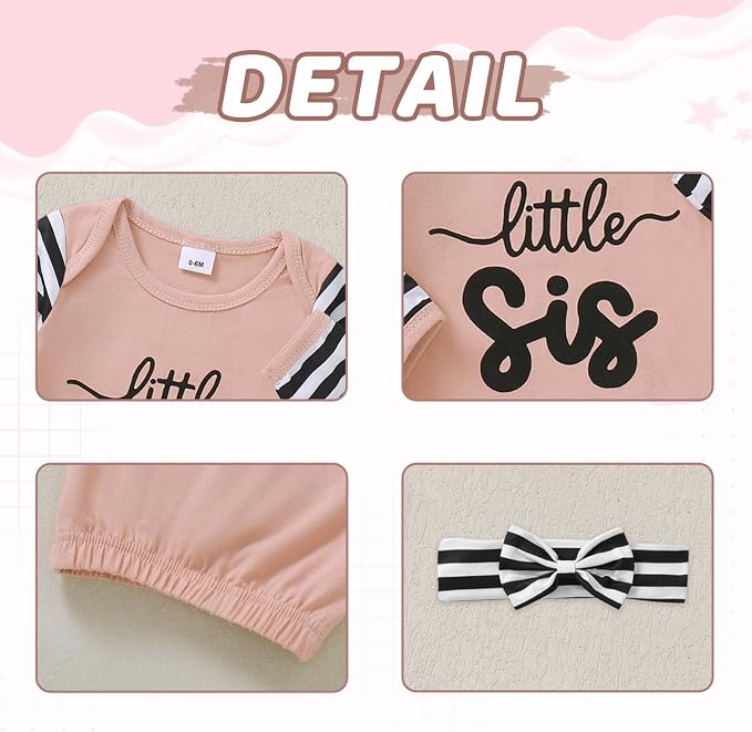 AMAWMW Newborn Baby Girl Little Sister Sleeper Gown Stripe Long Sleeve - Image 6
