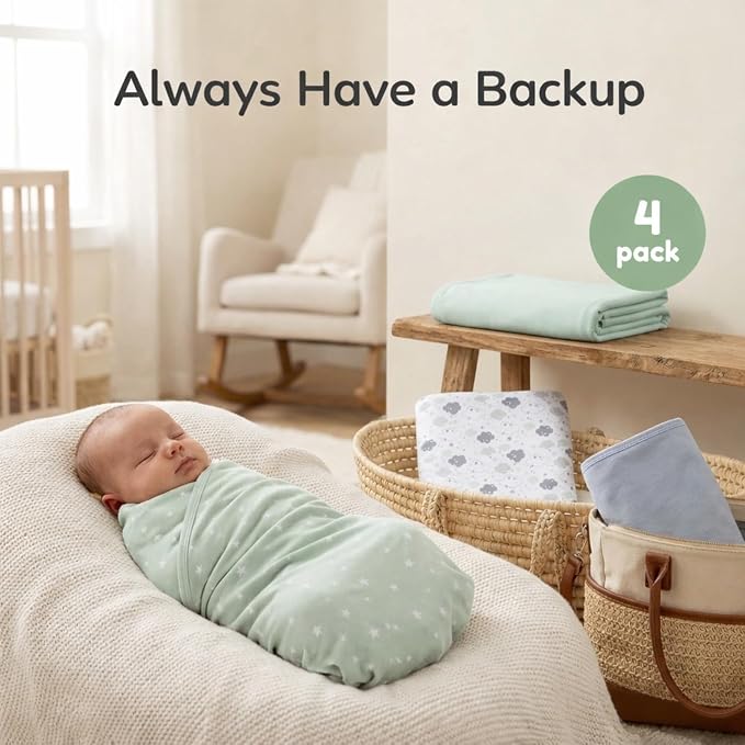 EVERYDAY KIDS 4 Pack of Soft Flannel Receiving Baby Blanket Set - Image 3