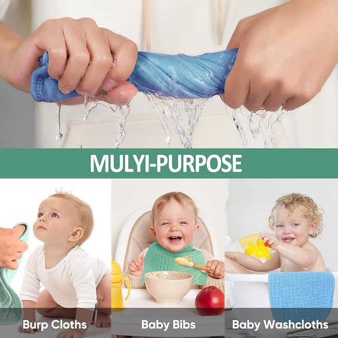 MIGIOL Muslin Burp Cloths 100% Cotton Pack of 12. Soft, Gentle & Absorbent Baby - Image 5