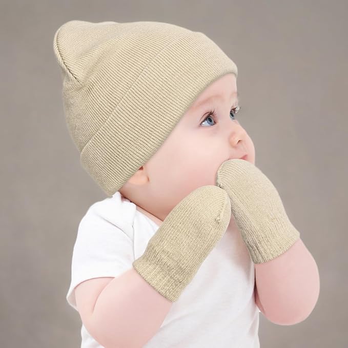 Baby Beanie Hat Gloves Set, Kids Winter Warm Knit Hat - Image 8