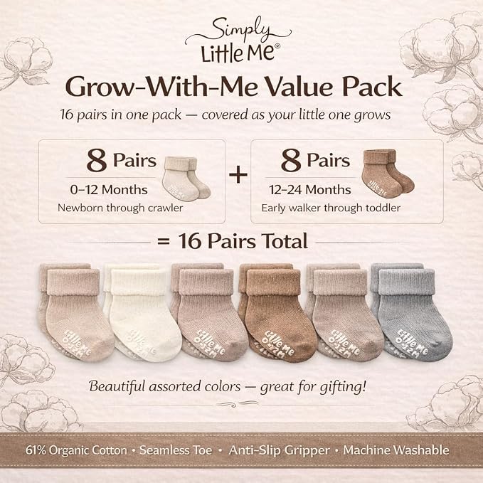 Little Me Baby Socks 16 Pairs | 61% Organic Cotton | Sizes 0-12M & 12-24M | - Image 4