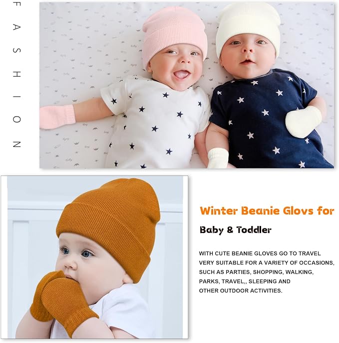 Baby Beanie Hat Gloves Set, Kids Winter Warm Knit Hat - Image 7