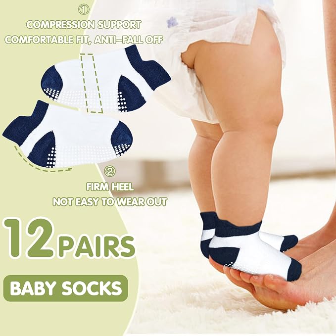 GRPSKCOS Non Slip Toddler Baby Socks 12 Pairs Anti Skid Ankle Socks - Image 4