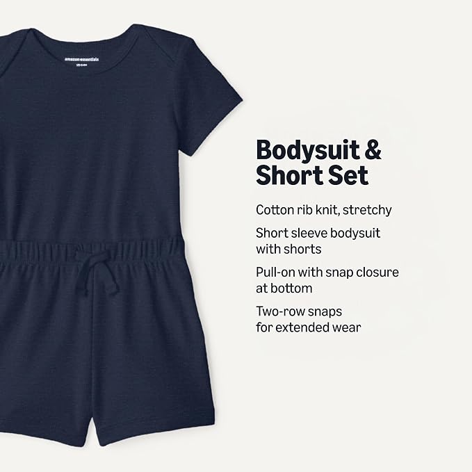 Amazon Essentials Unisex Toddlers' Short Sleeve 100% Cotton Bodysuit and Short - Image 2