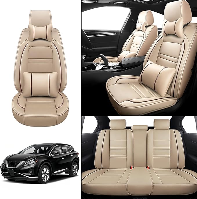 Car Seat Covers for Nissan Car Murano 2003-2025 | 5-Seats Seat Covers, Waterproof Seat Protectors, Automotive Seat Covers (Full Set with Pillow,Beige)