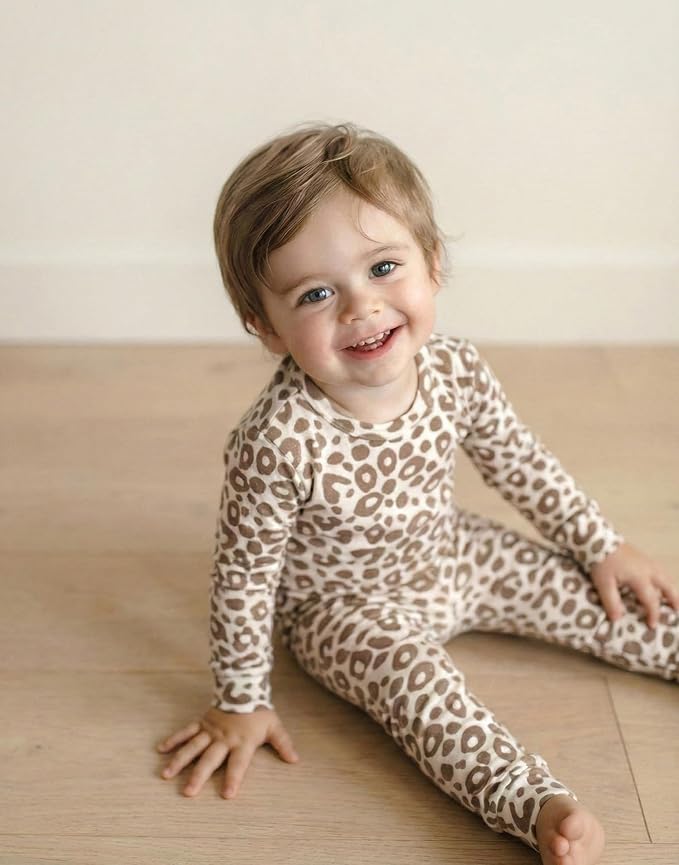 moimoln Cotton Modal Baby Toddler Pajamas Check Solid Leopard 6M-8Y - Image 5