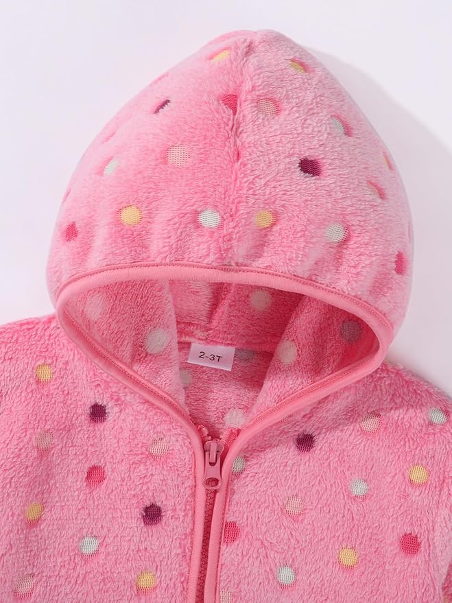 Toddler Baby Girl Fleece Jackets Fall Clothes Hooded Zip Fuzzy Coats - Image 5