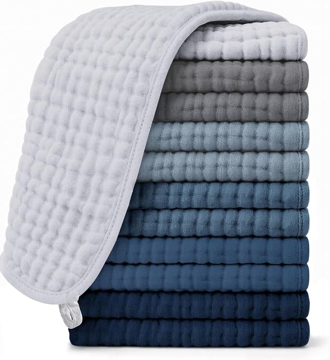 Ease Cubs 12 Pack Muslin Burp Cloths Large 100% Cotton Hand Washcloths by Ease+Cubs