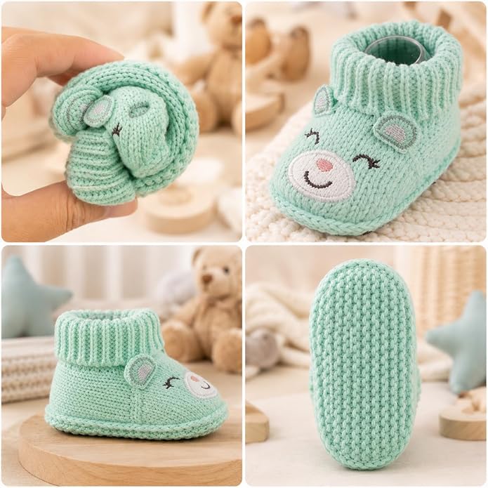 2 Pairs Baby Booties Newborn First Walkers Cozy Shoes Warm Knit Soft Booties - Image 2