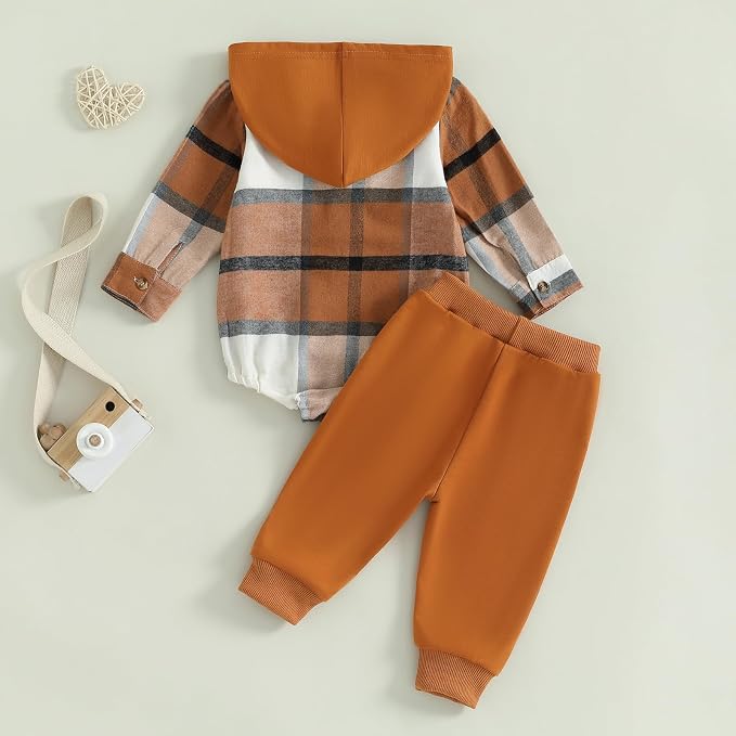 Douhoow Infant Baby Fall Clothes Boy Girl Plaid Hoodie Sweatshirt Romper - Image 4