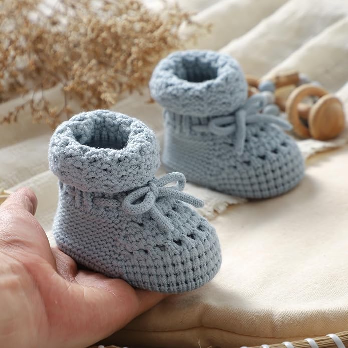 Baby Booties 100% Cotton Knitted Newborn First Cozy Warm Crib Shoes - Image 5