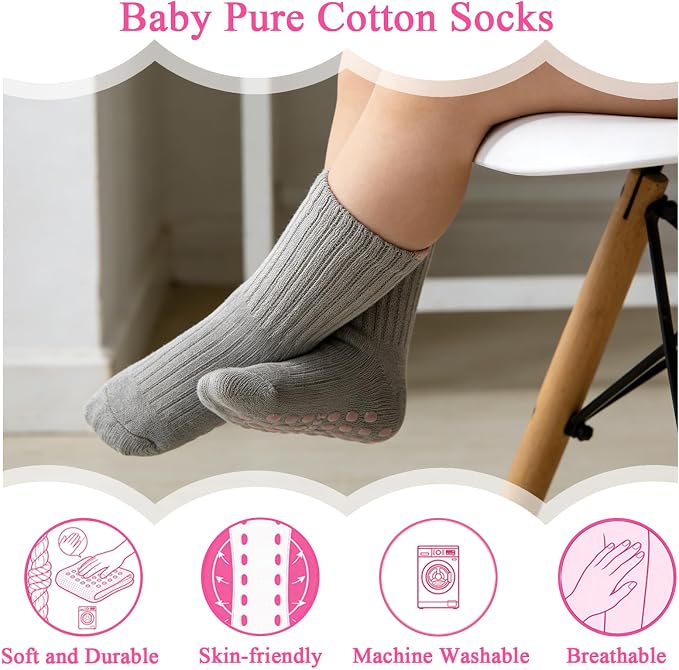8 Pairs Baby Toddler Socks Non-Slip Grip Socks - Image 6