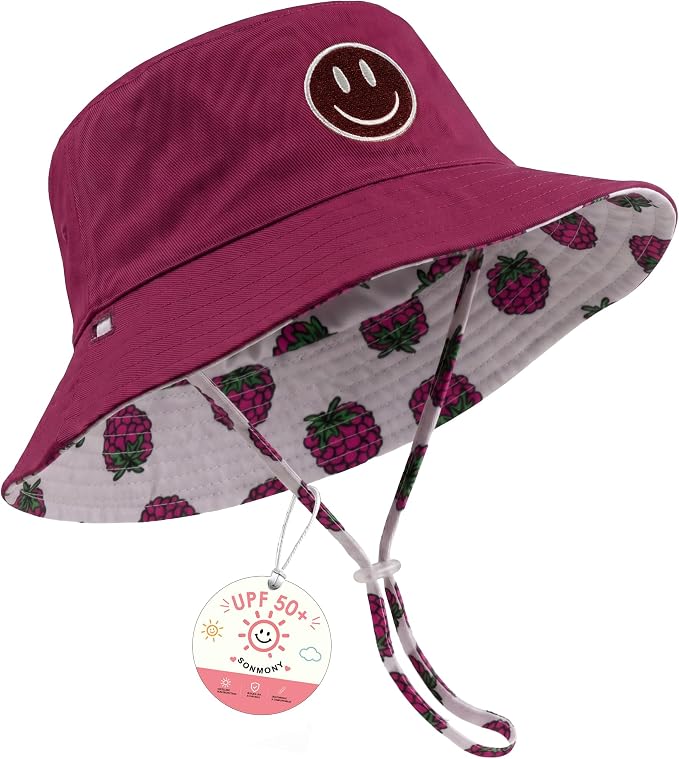 Toddler Hat Reversible Bucket Hat Happy Face Sun Hat Adjustable Chin Strap by SONMONY