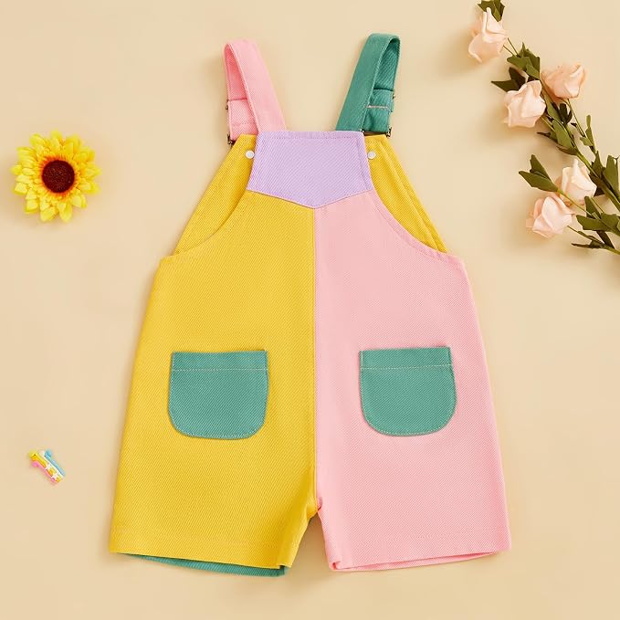 Fernvia Toddler Kids Baby Girl Boy Contrast Color Overalls Shorts Clothes - Image 6