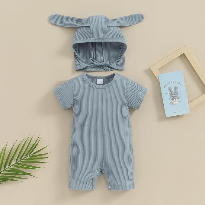 Newborn Baby Boy Girl Romper Easter Outfits Bunny Ear Hoodie Button Onesie - Image 2