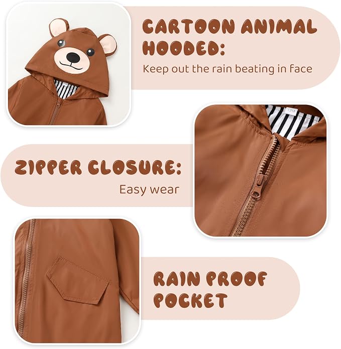 YOUNGER TREE Toddler Baby Boy Girl Duck Raincoat Cute Cartoon Hoodie Zipper - Image 4
