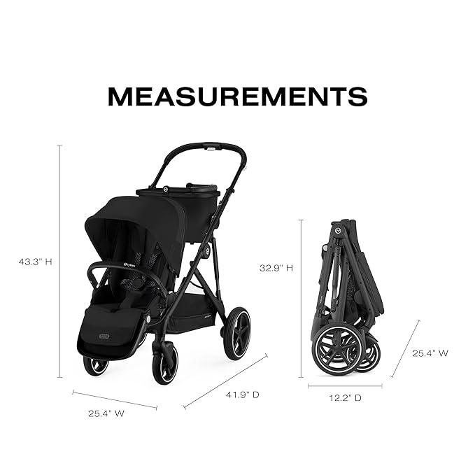 Cybex Gazelle S All-in-One Toddler and Baby Stroller with Over 20 Modular Configurations, Ergonomic Near-Flat Recline, Shopper Basket, and Compact Fold, Moon Black, Black Frame